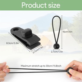 20 PCS Tarp Clips Set, Including 10 PCS Heavy Duty Clips and 10 Tent Bungee Cords, Camping Clips Tarpaulin Clips Tent Clips Awning Clamps for Awning Outdoor Camping