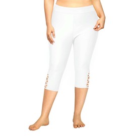 Holipick White Plus Size Swim Pants for Women Criss Cross Swim Capris High Waisted Swim Leggings UPF 50+ Long Swim Shorts 22W