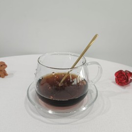 RYHMHA Coffee Cup and Saucer Set, 11.8 oz Large Capacity Teacup Tea Tray Set, Simple Style Home Coffee Cup and Saucer Set with Spoon (Clear)