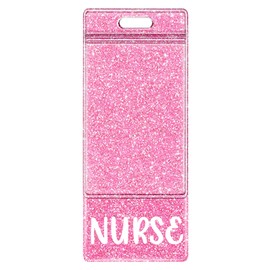 Plifal Oversized Nurse Badge Buddy Card Holder - XL Nurse Nursing Accessories Glitter Pink Vertical ID Identification Tags for Hospital Student Medical Work