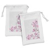 Lunarable Japanese Fabric Pouch Set of 2, Pink Blossoms Butterflies