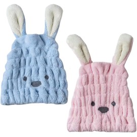 Hair Cap, Dry Cap, Towel Cap, Absorbent Towel, Adult Children, Shower, Absorbent, Quick Drying, Microfiber Bath, Hat, Long Hair, Dry Hair (Blue & Pink)