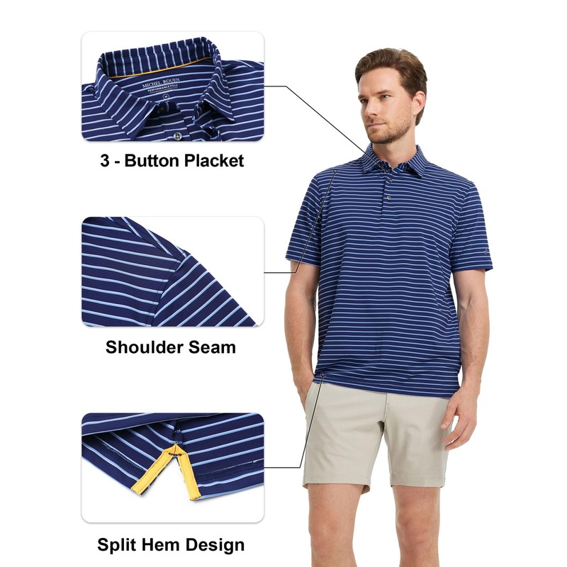 Rouen Mens Polo Shirts Short Sleeve Striped Lightweight Dry Fit
