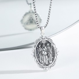 Hagkew Triple Moon Goddess Necklace 925 Sterling Silver Greek Goddess Hekate Pendant Necklaces Protection Amulet Moon Sun Pentagram Jewelry for Women