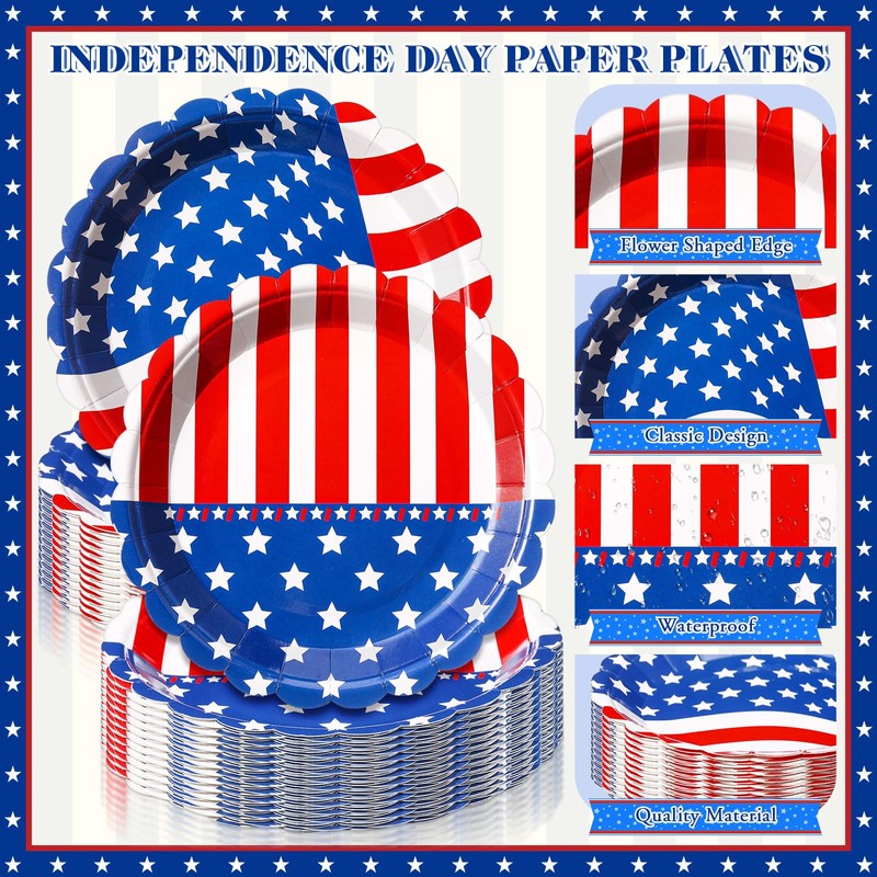 Funnymoom 96 Pcs 4th of July Tableware Set for 48