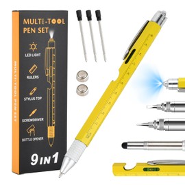 Tactical Pen, Gifts for Men, Ballpoint Pen, Tactical Ballpoint Pen with Light, Multifunctional Gadgets, Cool Gadgets Tools, Birthday Gifts, Father's Day Gift (Yellow)