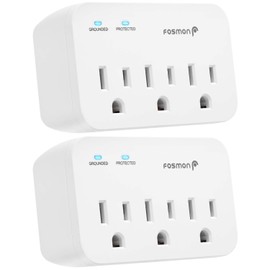 Fosmon 3 Outlet Surge Protector (2 Pack), 1200J Wall Mount Multi Plug Adapter Tap Extender, 1875 Watts Portable Travel Size for Indoor, Office, Dorm Room Essential, Grounded, ETL Listed