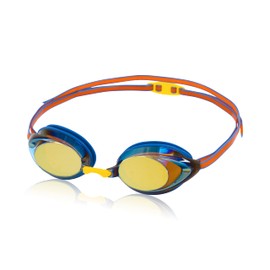 Speedo Unisex-Adult Swim Goggles Mirrored Vanquisher 2.0, Bright Cobalt/Amber/Gold