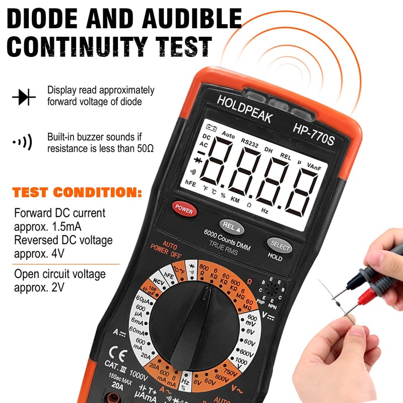 HoldPeak Digital Multimeter HP-770S 6000 Counts Manual Ranging,Accurately Measure for