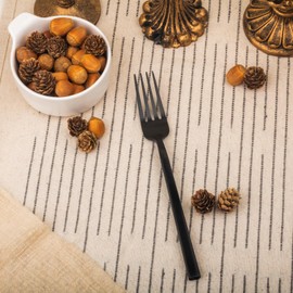 Alata Cube Black 8-Piece Forged Dinner Forks Stainless Steel, Matte Satin Polished Cutlery Set, Dishwasher Safe