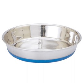 IndiPets Stainless Steel Shallow Heavy Dish with Bonded Rubber Base. Small 8 oz.