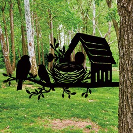 SUPERDANT A Bird's Nest on Branch Metal Garden Decor Birdie's Home Outdoor Garden Ornament Black Silhouette Outdoor Decor Animal Yard Stakes Decorative Metal Wall Art for Lawn Patio Gift for Gardeners