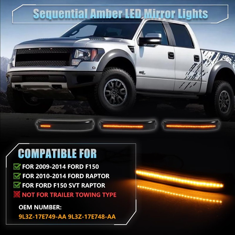Sequential LED Side Mirror Turn Signal Lights for Fo-rd F150