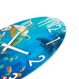 Large Outdoor Clock Waterproof - Nautical Ocean Decor Indoor Outdoor Wall Clocks for Patio Pool Garden Living Room - Blue 16 Inch Glass, Sea Turtle Underwater Theme