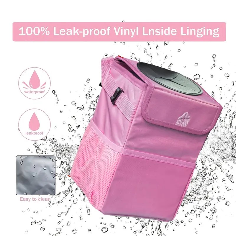Portable Car Trash Can with Lid, Waterproof Hanging Back Seat