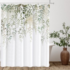 Tititex Retro Sage Green Leaves Shower Curtain, Vine Plants on The Top Bathroom Decoration Shower Curtain Sets 72x72 Inch with Hooks