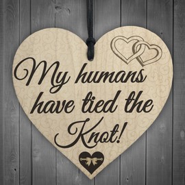RED OCEAN Humans Tied The Knot Funny Dog Bride Groom Gift Wedding Engagement Hanging Plaque Pup Sign