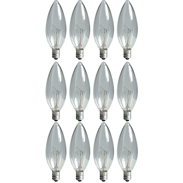 GE Crystal Clear Blunt Tip Decorative Light Bulbs (25 Watt), 220 Lumen, Candelabra Light Bulb Base, 12-Pack Chandelier Light Bulbs