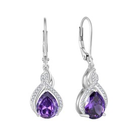 Lwsary Infinity Teardrop Earrings 925 Sterling Silver Amethyst Drop Dangle Earrings Pear Shaped Leverback Earrings February Birthstone Jewelry Gifts for Women