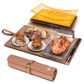 Warming Mat for Food, Portable Electric Warming Tray with 6 Level Temp 5 Hour Timer, Silicone Roll Up Buffet Hot Plates Heat Pad with Full Surface Heating for Buffets Party Gatherings(Brown), 24×15''