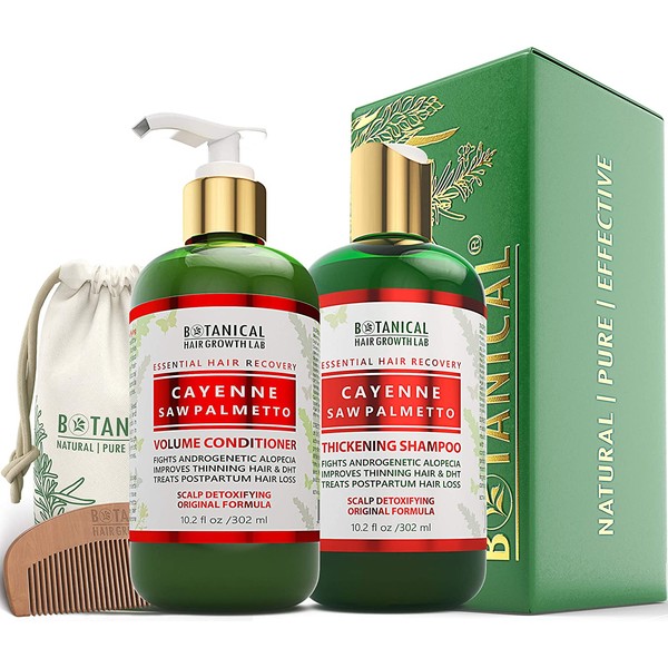 BOTANICAL HAIR GROWTH LAB - Shampoo and Conditioner Gift Set - Cayenne Saw Palmetto - Essential Hair Recovery - Scalp Detoxifying / Original - For Hair Loss Prevention Alopecia Postpartum DHT Blocker