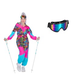 MIMIKRY 80s Ski Suit Graffiti Women's Costume with Glasses 80's Jumpsuit One Piece Trash Apres Ski, Size: 44