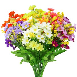 OWLKELA OWLKELA Artificial Silk Daisy Flowers, 6 Bundles of 6 Colors Fake Flowers for Outdoor and Indoor, Decorative Artificial Flowers in Vase, Faux Plastic UV Resistant Flowers for Graves and Garden