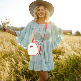 VALICLUD Shoulder Bag Crossbody Cherry Shoulder Bag Money Bag Handle Bag for Gil (Beige Red) Data, Beige and red