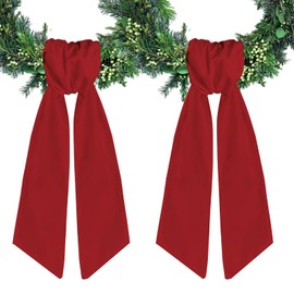 Ftuuo 2pcs Dark Red Wreath Sash for Front Door Solid Polyester Wreaths Satin Sash Burlap Garland Ribbon Accessories for Wreath Yard Doorway Indoor Outdoor Bow Bridal Shower Home Decor,5.11 x 54.33
