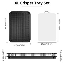 Air Fryer Basket for Oven, OPENICE 18.6" x 12.8" Air Fryer Basket and Tray Set, Extra Large Stainless Steel Air Fryer Pan Crisper Tray for Crisping Fried, Chicken, Bacon - Black