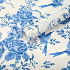 Whaline 60 Sheets Blue Floral Tissue Paper Rose Flower Bird Decorative Wrapping Paper Chinoiserie Art Paper for Birthday Baby Shower Party DIY Crafts, 14 x 20 Inch
