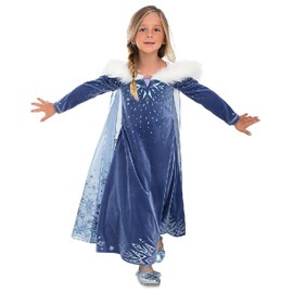 New front Elsa Costume for Girls Children Princess Dress with Accessories Crown Wand Ring Elegant Clothing for Carnival Christmas Fancy Dress Party Gift Birthday Parties, Blue, 150