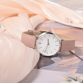 WOCCI 12mm Grace Leather Watch Strap for Ladies, Top Grain Leather, Quick Release Replacement Band with Rose Gold Buckle (Retro Pink)