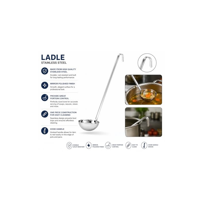Stainless Steel Soup Ladle with Long Handle, 0.5-16 oz Capacity,