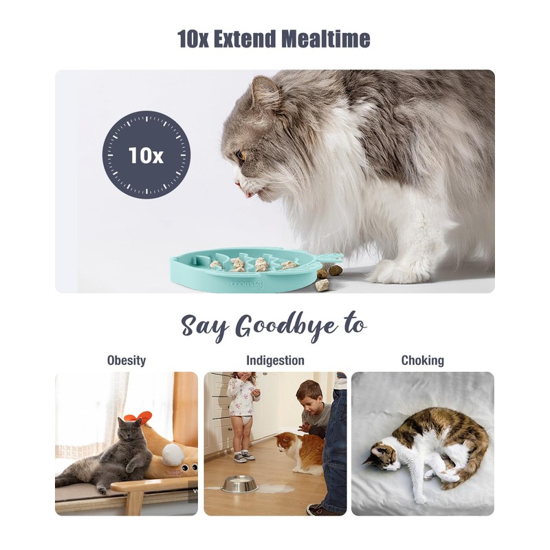 Coomazy 2-in-1 Silicone Slow Feeder Dog Cat Bowls, Lick Mat
