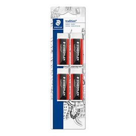 STAEDTLER 4-Piece Rectangular Eraser Pack (Multicolor), Minimal Crumbling, Traditional Design, Perfect for Office, School and Home Use