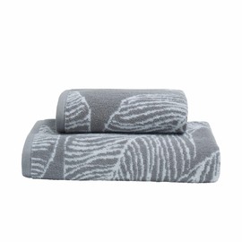 Fusion - Grey Leaf Hand Towel (50 x 90cm) - 100% Cotton - Super Soft - Tropical Palm Leaves Towel - Grey & White Hand Towel/Small Towel/Head Towel - Grey Bathroom Accessory - Matteo Collection