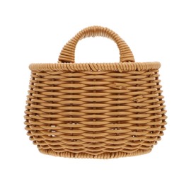 OSALADI Wall-Mounted Kitchen Basket Small Brown Imitation Woven Plastic Container Hand-Woven Storage Basket for Sundries and Eggs, Space-Saving Organizer for Home Use