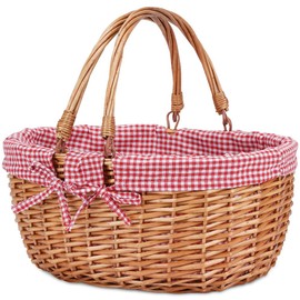 G GOOD GAIN Wicker Picnic Basket with Double Folding Handles,Willow Picnic hamper,Natural Hand Woven Easter Basket,Easter Eggs and Candy Basket,Bath Toy and Toy Storage,Gift Packing basket.Red