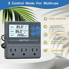 SENSTREE Digital Temperature Humidity Controller Pre-Wired Outlets for Mushroom, Rreptile, Heating/Cooling On Outlet 1, Humidifier/Dehumidifier On Outlet2, Timer On Outlet 3