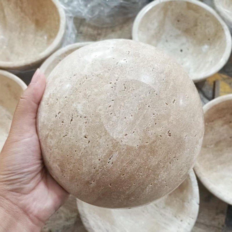 WILD WORKS Travertine Bowl, 6" Natural Stone Decorative Bowls for