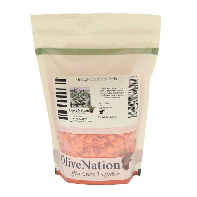 Orange Chocolate Decorating Curls, OliveNation Orange Chocolate Curls, Real White