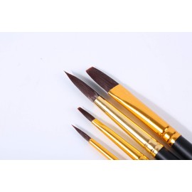 Etchd Lab 4 pcs Artist Paint Brush Set- Ergonomic, No Shedding, Versatile Nylon Brushes - Includes #1 Round, 10 Round, 4 Flat, 10 Flat for Watercolor, Acrylic, Oil, Face, Nail, Craft Art Painting