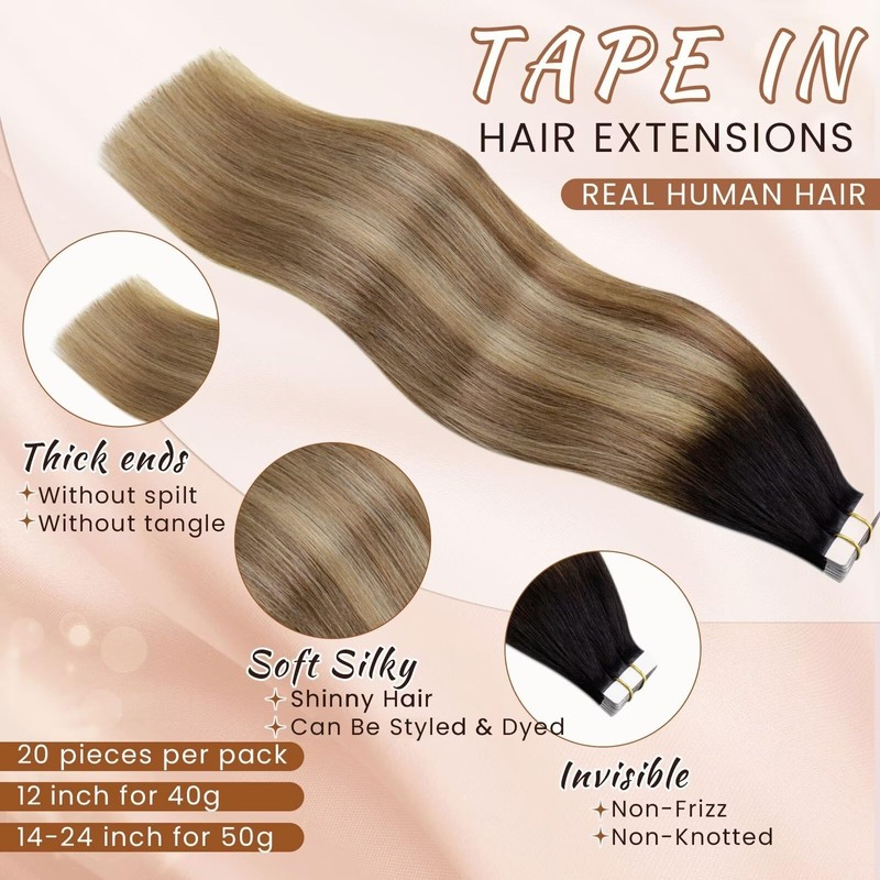 Hetto Tape in Hair Extensions Human Hair 40g 12 Inch