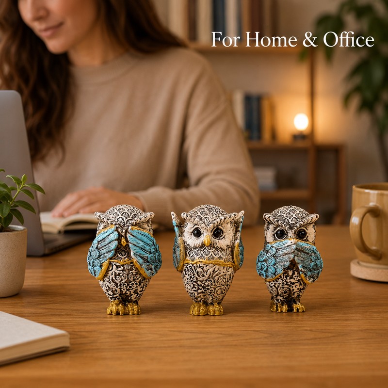 3-Piece Resin Owl Figurine Set – See Hear Speak No