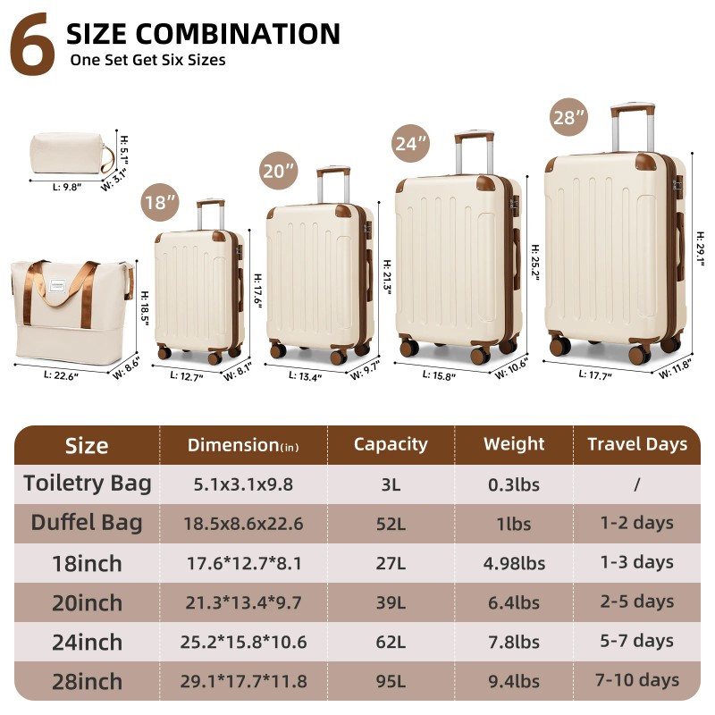 Cream Beige Expandable 6 Pcs Luggages Set Factory Product with