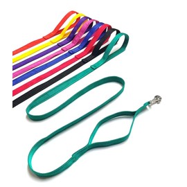 Double Handle Dog Leads 2m Long Quick Grab Handle For Safety Control In 25mm Cushion Webbing (Emerald Green)