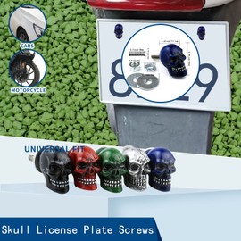 Bashineng Skull License Plate Screws Universal Car Truck Motorcycle License Plate Frames Bolts Fasteners 4 Pack Trim Replacement Kit (Blue)