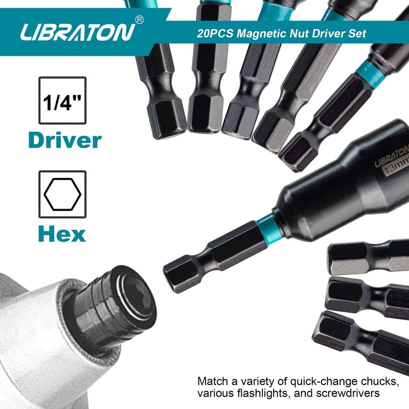 LIBRATON Impact Socket Set, 20-Piece Set, Impact Driver, Electric Drill
