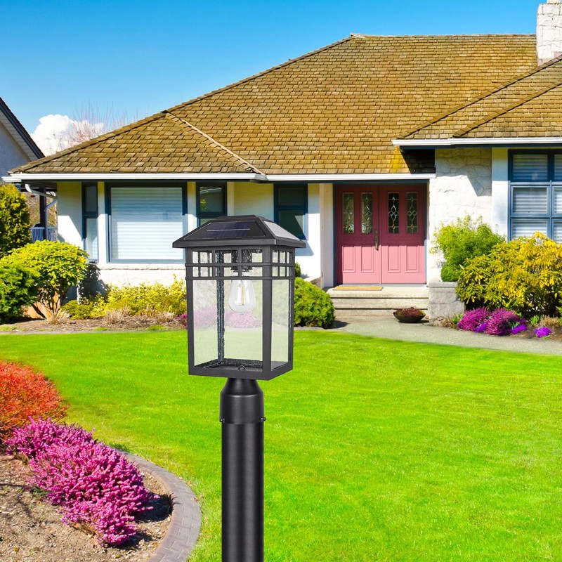 Diyel Solar Outdoor Post Light Fixture, Modern Exterior Pillar Lantern
